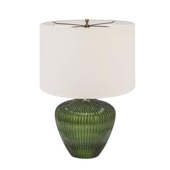 Storied Home Green Glass Table Lamp with White Drum Shade