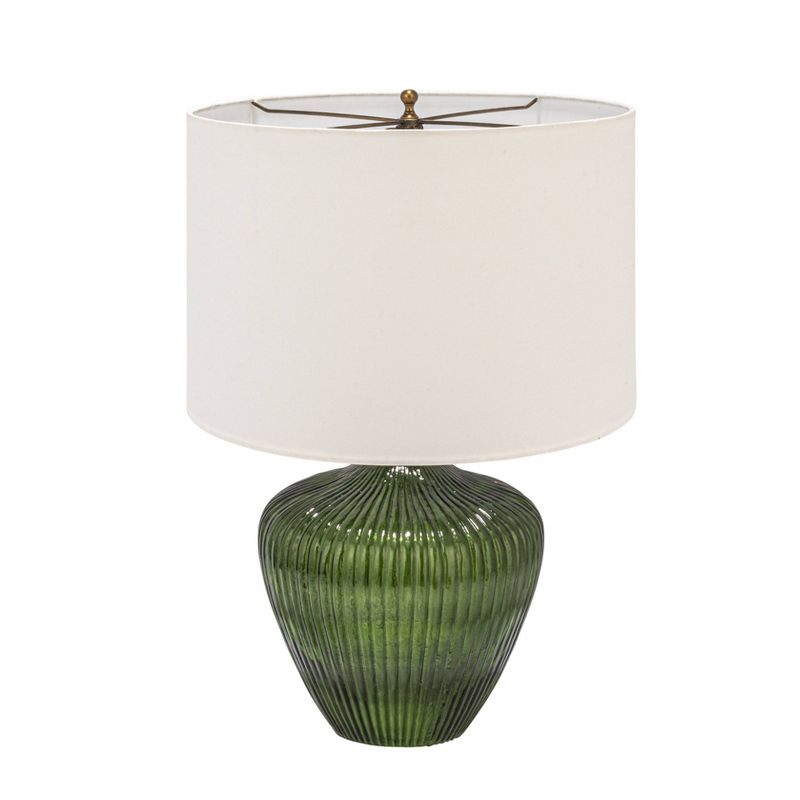 Storied Home Green Glass Table Lamp with White Drum Shade, 1 of 10