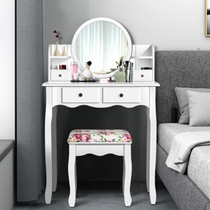 Costway Makeup Vanity Table Drawers Oval Dressing Table Kids Gift - 1 of 4