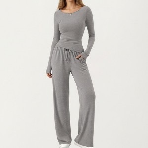 Anna-Kaci Women's Wide-Leg Lounge Set with Elastic Waist and Drawstring Closure- Black,Small - 1 of 4