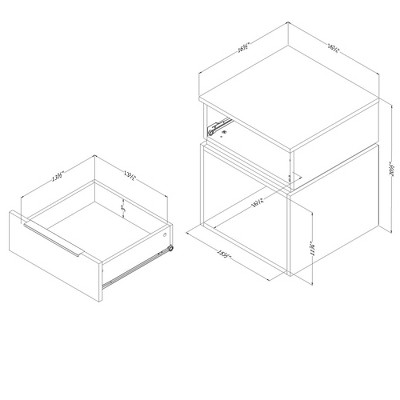Soft Elm and White 1-Drawer Nightstand with Open Storage