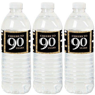 Big Dot of Happiness Adult 90th Birthday - Gold - Birthday Party Water Bottle Sticker Labels - Set of 20