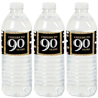 Big Dot of Happiness Adult 90th Birthday - Gold - Birthday Party Water Bottle Sticker Labels - Set of 20