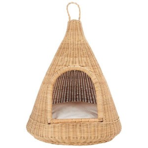 Tifa Cat Bed W/ Cushion - PET6501 - White/Honey Natural - Safavieh Pets - 1 of 4
