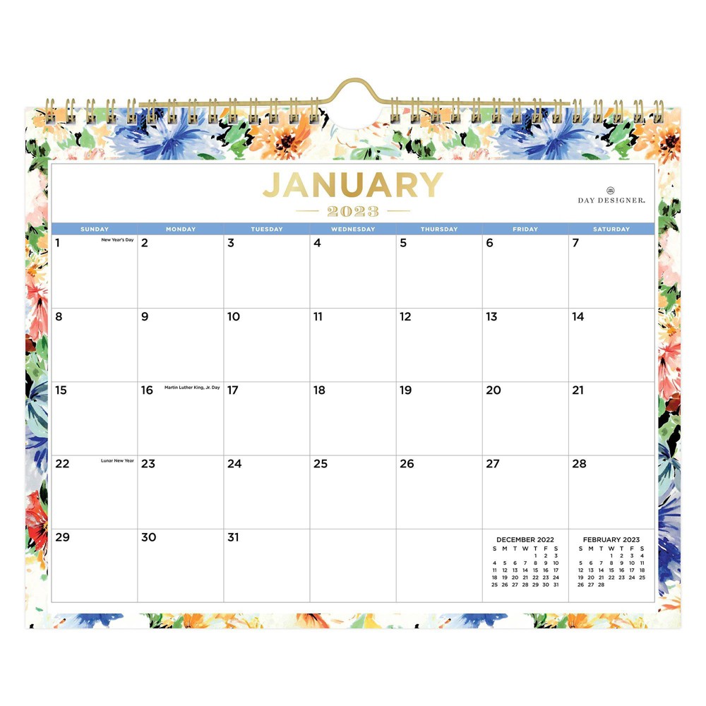2023 Wall Calendar 11"x8.75" Celebration Floral - Day Designer 4 calendars 