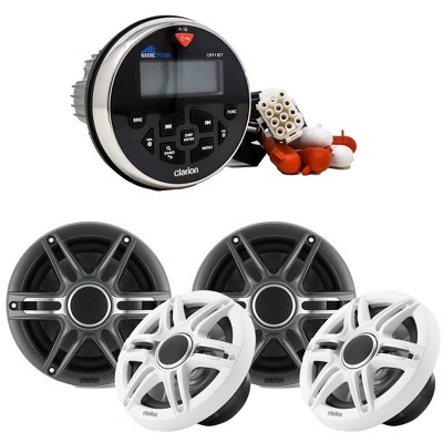 Clarion GR1BT Digital Media Receiver (Gauge Style) with (2) CMSP-651-SWG 6.5-inch Premium Marine Coaxial Speakers, Sport Grilles