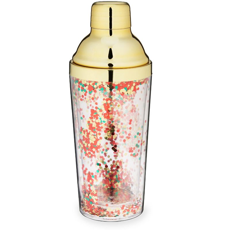 Blush Confetti Cute Cocktail Shaker with Lid and Built-in Strainer, Fun Bar Tool and Accessory, BPA-Free, Gold, 5 of 6
