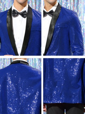 INSPIRE CHIC Men's Shawl Lapel One Button Tuxedo Wedding Shiny Sequin Blazer Pink Small — фото 6