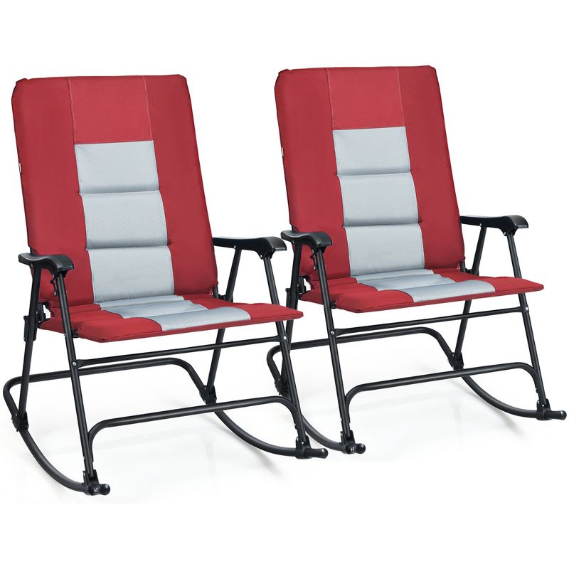 Costway Set of 2 Padded Folding Rocking Chairs Patio Garden Yard Camping Red/Blue, 1 of 11