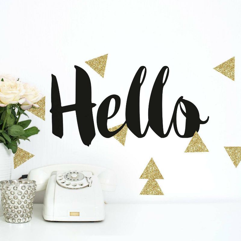 Hello Quote with Glitter Triangles Peel and Stick Wall Decal Black/Gold - RoomMates, 3 of 7