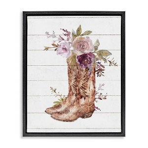 Stupell Industries Country Cowboy Boots Flower Bouquet Floating Frame Canvas Art, Black, 17" x 21" - 1 of 4