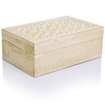 Mela Artisans Wood Keepsake Box with Hinged Lid in Trellis Design White Finish, Medium