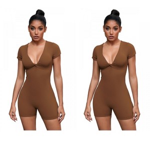 INSPIRE CHIC 2 Pcs Women's Cross Front Tummy Control Slimming Short Sleeves Body Shapers - 1 of 4