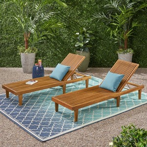 GDFStudio Teresa Outdoor Acacia Wood Armless Adjustable Chaise Lounges (Set of 2) - 1 of 4