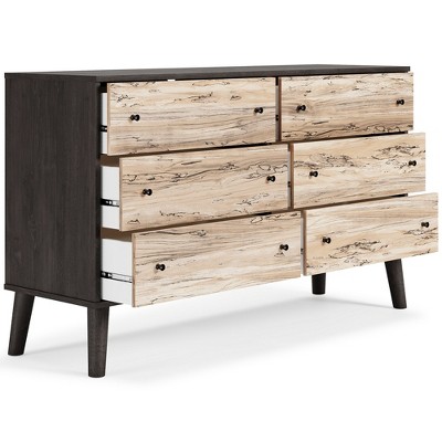 Piperton 6-Drawer Black and Light Brown Dresser