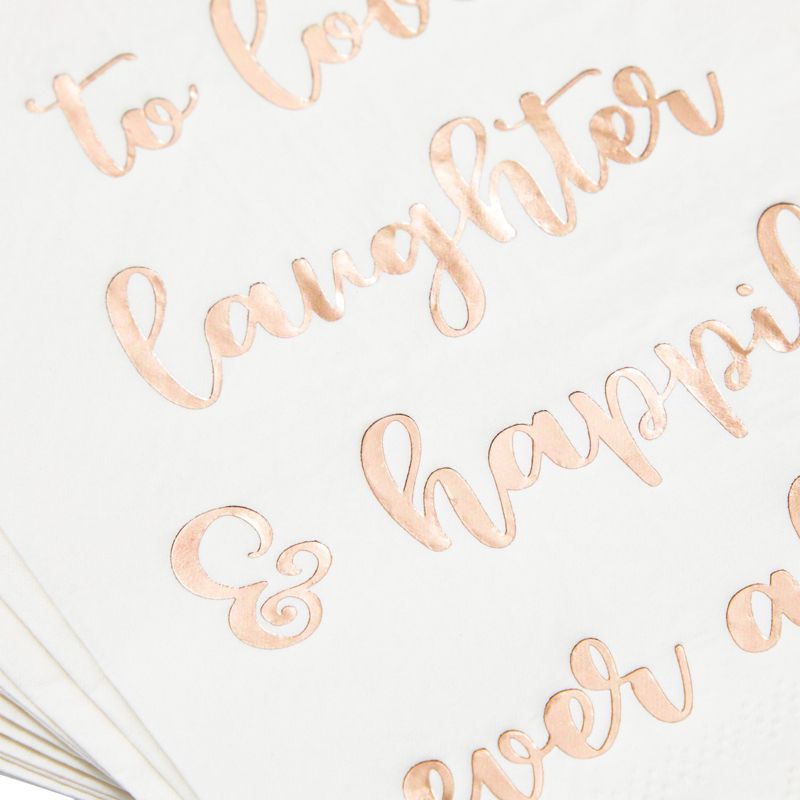 Sparkle and Bash 100 Pack White Wedding Dinner Napkins, To Love, Laughter and Happily Ever After, 4 x 8 In, 4 of 8