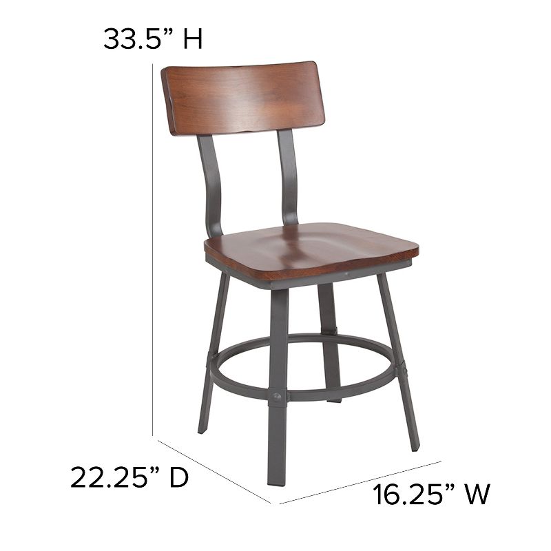 Flash Furniture Flint Series Rustic Walnut Restaurant Chair with Wood Seat & Back and Gray Powder Coat Frame, 5 of 12