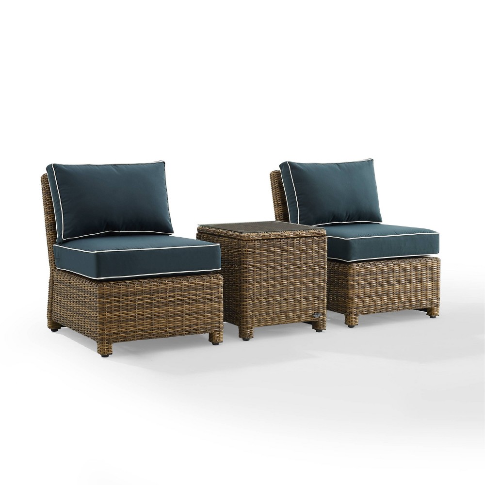 Photos - Garden Furniture Crosley Bradenton 3pc Outdoor Wicker Armless Chairs with Side Table - Weathered Br 