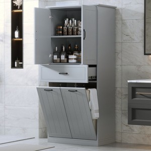TIRAMISUBEST Tall Bathroom Storage Cabinet with 2 Laundry Baskets, Freestanding Bathroom Floor Cabinet with 2 Doors and 1 Drawer for Home - 1 of 4