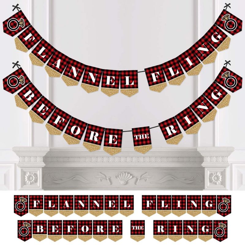 Big Dot of Happiness Flannel Fling Before the Ring - Buffalo Plaid Bachelorette Party Bunting Banner - Bachelorette Party Decorations, 1 of 6