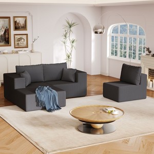 CAVINAS 108.3" Sectional Sofa for Living Room,L-Shaped Foam Couch with 3 Seats,Convertible Modular Couch,Upholstered Corduroy Couch,2 Pillows - 1 of 4