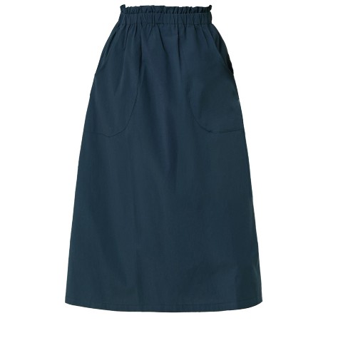 INSPIRE CHIC Women s Casual Elastic Waist Peasant A Line Midi Skirts with Pockets Dark Blue X Small