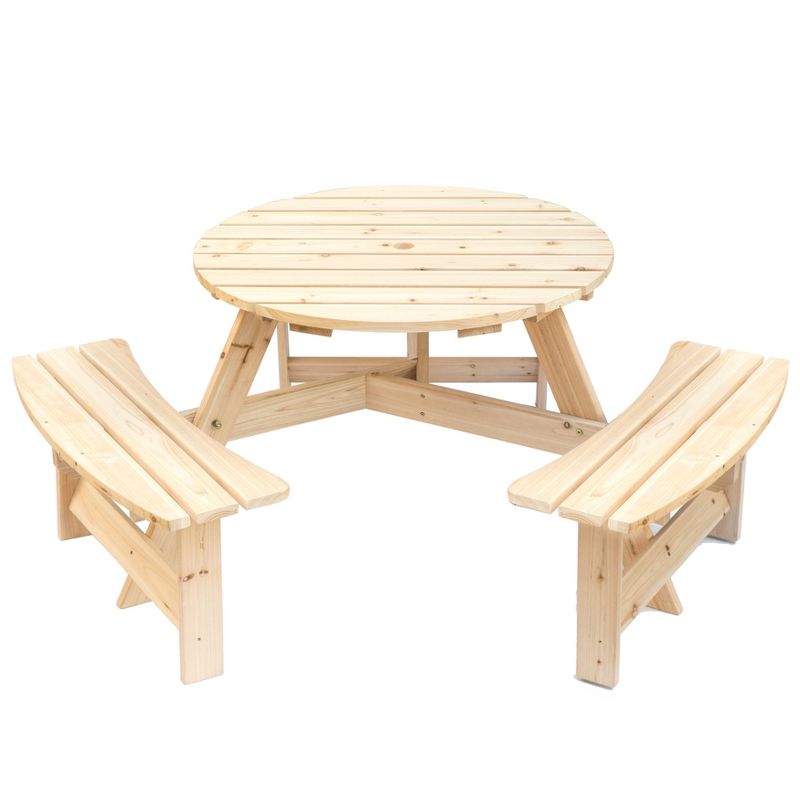 GardenisedWooden Outdoor Round Picnic Table with Bench for Patio, 6- Person with Umbrella Hole, 4 of 14