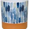 HomeRoots Set of Three Blue Terra Cotta And White Ceramic 1 Ounce Geometric Round Pot Planters - 4 of 4