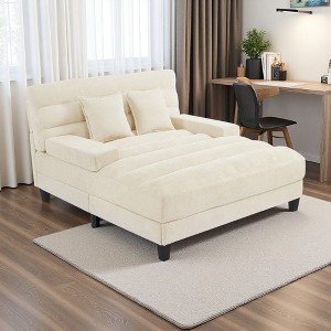 57.1" Chenille Chaise Lounge Sofa with 6-Position Adjustable Back, RGB LED & Plush Cushions - 1 of 4