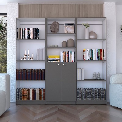 NicBex Bookcases for Home Office 3 Piece Bookcase Set 74" Wide Storage Cabinet Bookshelf with 11 Shelves and 2 Doors for Living Room