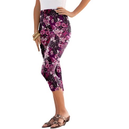 Roaman's Women's Plus Size Essential Stretch Capri Legging - 14/16, Purple  : Target