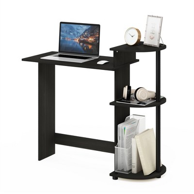 Black Wood Compact Computer Desk with Storage Shelves