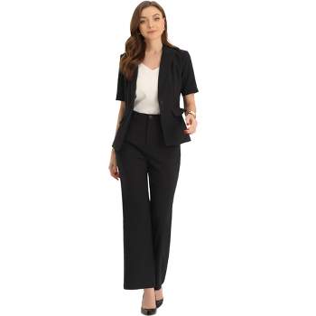 Allegra K Women's 2-Piece Elegant Short Sleeve Blazer and Wide Leg Pants Business Suit Set