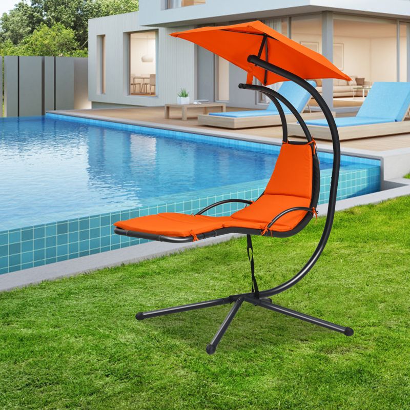 Tangkula Outdoor Hanging Chaise Lounge Chair Floating Chaise Swing Lounger w/Canopy & Cushion, 3 of 7