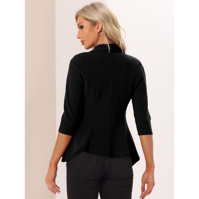 INSPIRE CHIC Women's Draped Collar 3/4 Sleeve Ruffle Hem Work Office Open Front Blazer 2 Packs Black/Red Small — фото 3