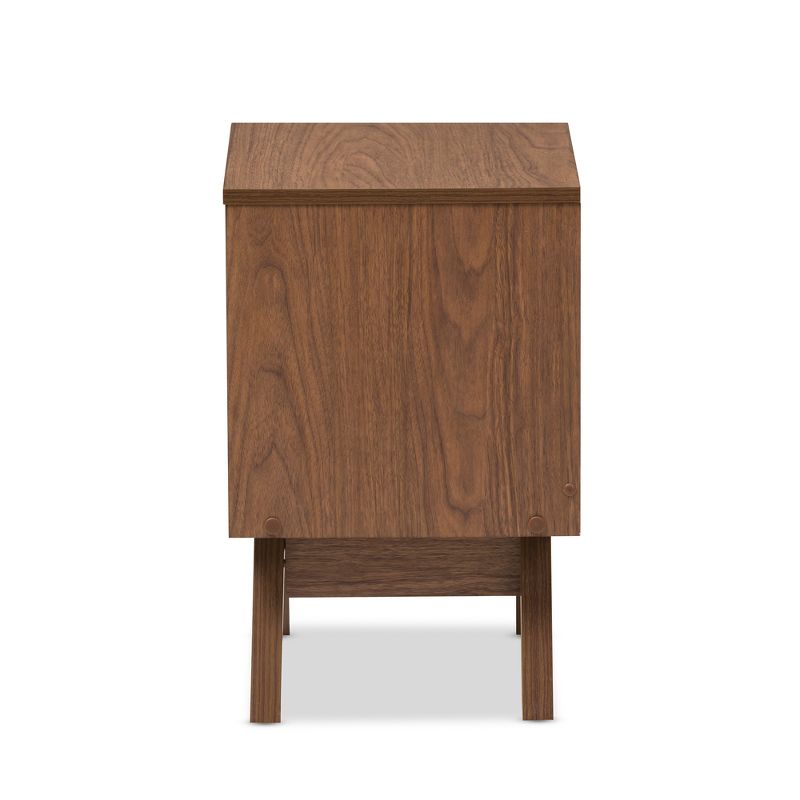 Hildon Mid - Century Modern Wood 2 - Drawer Storage Nightstand - White, "Walnut" Brown - Baxton Studio, 5 of 9