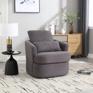 Swivel Accent Chair, Barrel Armchair With Metal Base, Upholstered 360° Swivel Chair - 1 of 4