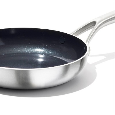 8" Silver Stainless Steel Non-Stick Frying Pan with Ceramic Coating
