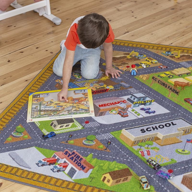 KC CUBS Boy & Girl Kids Country Farm Road W/ Construction Vehicle Car Traffic Educational Learning & Game Nursery Classroom Rug Carpet, 5 of 11