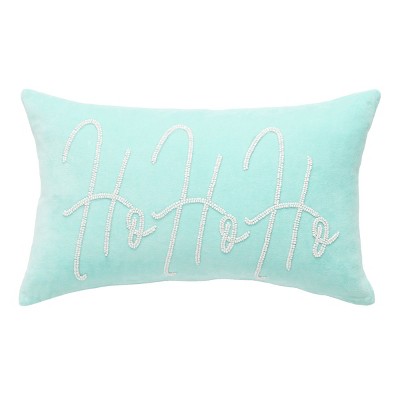 carol & frank Ho Ho Ho Sky Blue Velvet Beaded Throw Pillow