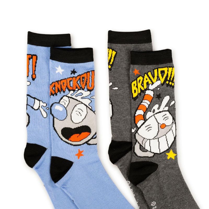 Hypnotic Socks Cuphead Adult Crew Sock | Cuphead and Mugman Socks | 2-Pack Bravo and Knockout, 3 of 8