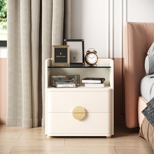 19.68" Modern 2-Drawer Nightstand with Tempered Glass Top & Open Shelf,Bedside Table with Gold Metal Legs, Easy Assembly, End Table for Bedroom - 1 of 4