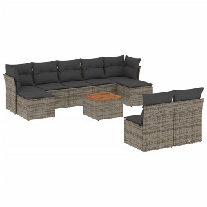 vidaXL Patio Sofa Set with Cushions Outdoor Furniture 10 Piece Poly Rattan - Gray - 1 of 4
