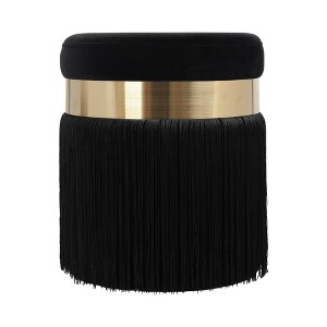 TOV Furniture Melody Velvet Tasseled Ottoman Black 14.2"W x 14.2"D x 16.3"H - 1 of 4