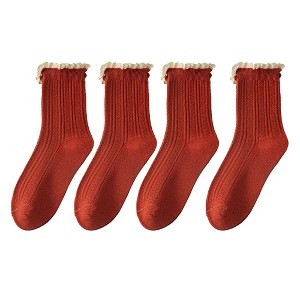 Anna-Kaci Women's 4 Pairs Knit Socks with Ribbed Texture Lace Ruffle Trim Ribbed Cuffs Soft Stretch Fabric - 1 of 4