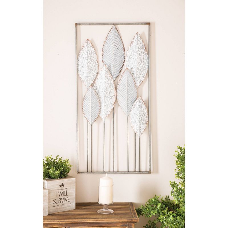 Metal Leaf Tall CutOut Wall Decor with Intricate Laser Cut Designs Gray - Olivia &#38; May, 2 of 6