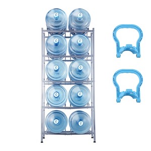 VEVOR 5 Tiers Water Jug Holder, 5 Gallon Water Bottle Holder, Double Row Water Bottle Rack for 10 Bottles, Heavy Duty Water Jug Rack, Silver Gray - 1 of 4