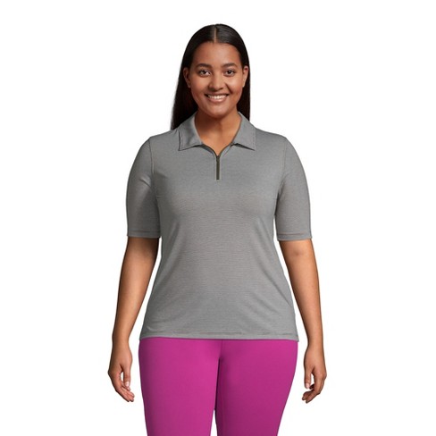 Lands' End Women's Plus Size Moisture Wicking Upf Sun Elbow Sleeve Zip  Front Polo Shirt - 1x - Forest Moss Pinstripes : Target