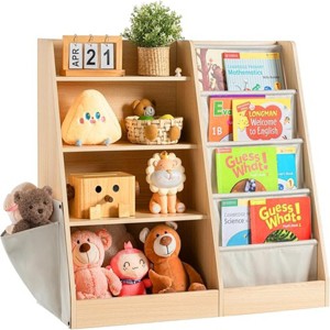 TopComfy Premium Kids Bookshelf 3-Tier 4-Tier Metal Wooden with Deep Pocket Toodler Sling Book Rack Book Shelves for Kids Rooms Bookcase Organizer - 1 of 4