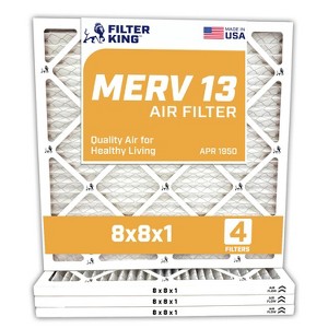 Filter King 8x8x1 Air Filter | 4-PACK | MERV 13 HVAC Pleated A/C Furnace Filters | MADE IN USA | Actual Size: 08 x 08 x .75" - 1 of 4